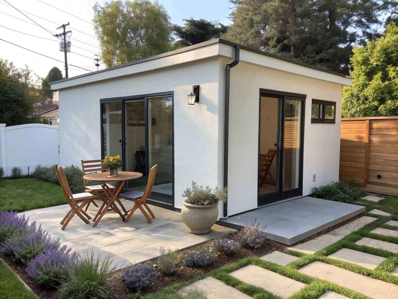 Beautiful completed studio ADU with vaulted ceilings and kitchenette