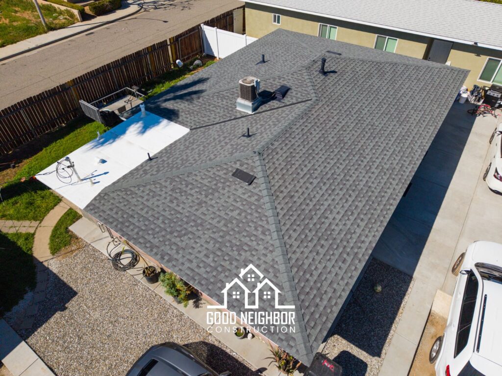 Completed roof replacement by Good Neighbor Construction