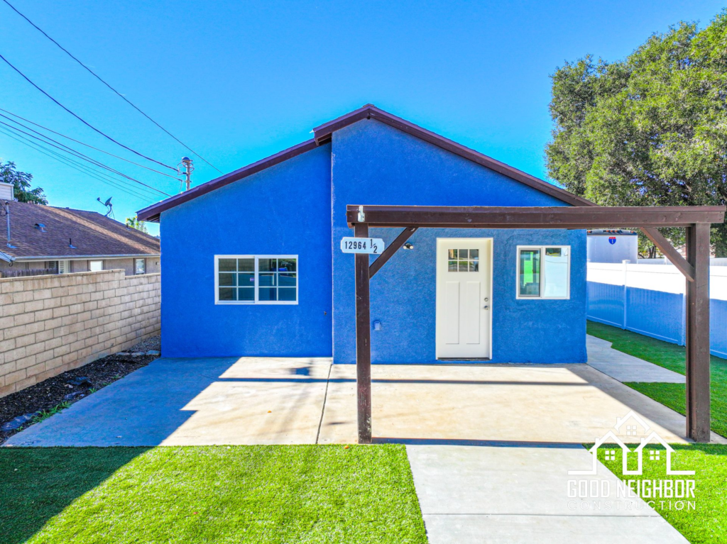 Freshly painted exterior on a completed Good Neighbor Construction project