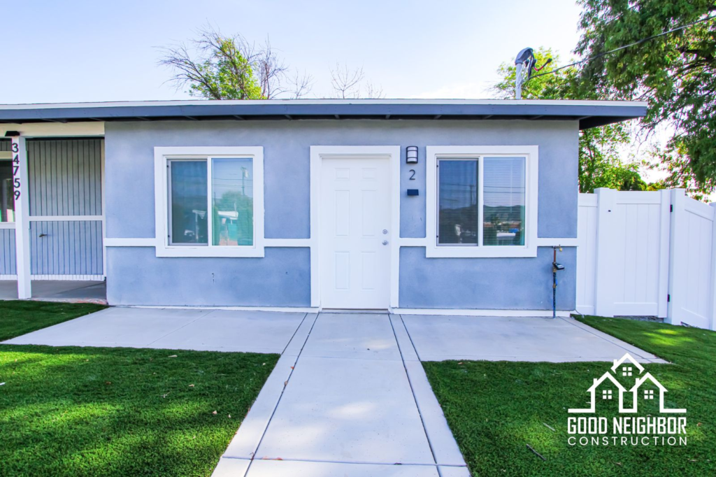 Freshly painted exterior on a completed Good Neighbor Construction project